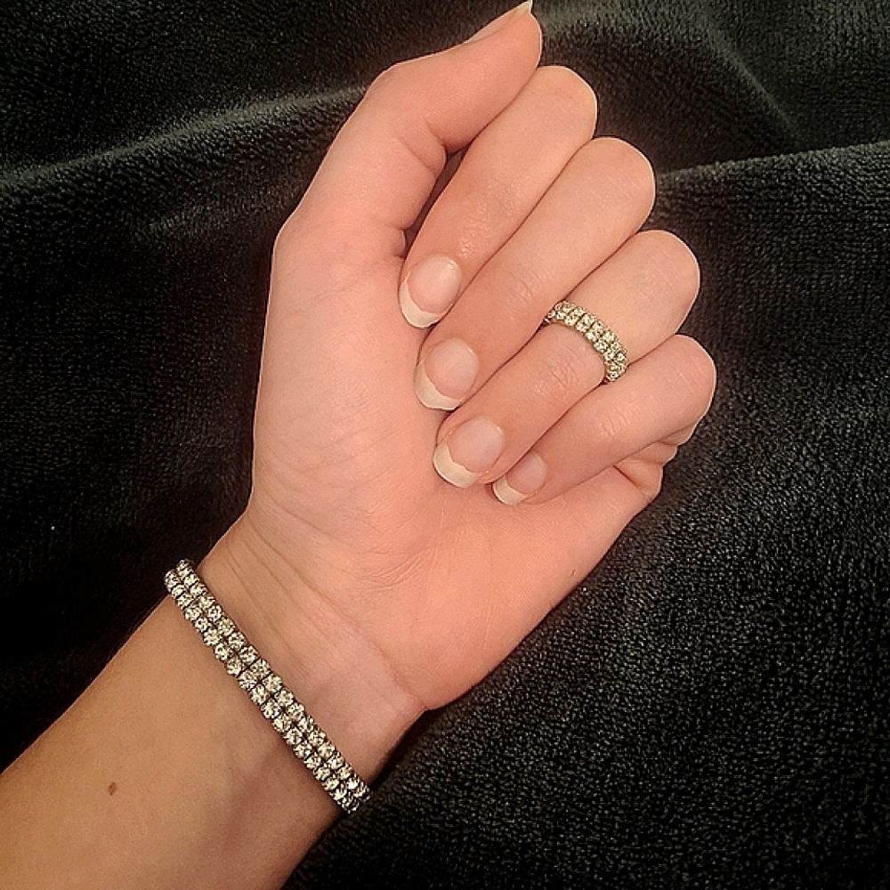Elegant faux diamond bracelet ring set